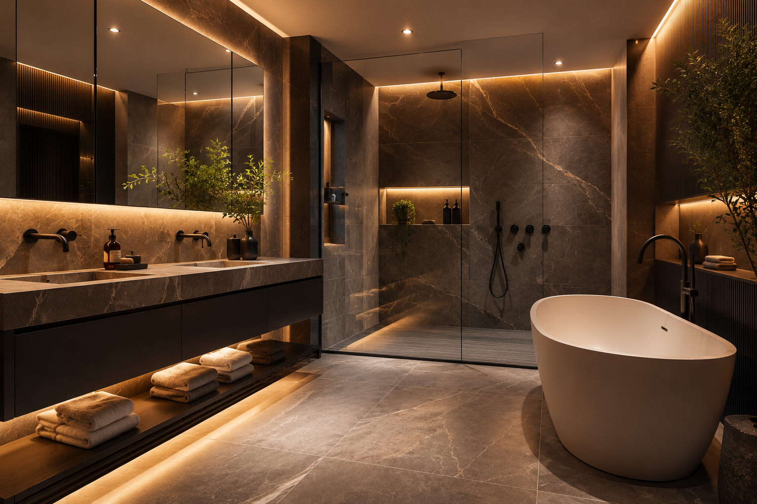 Premium badkamerrenovatie met natuursteen en vrijstaand bad